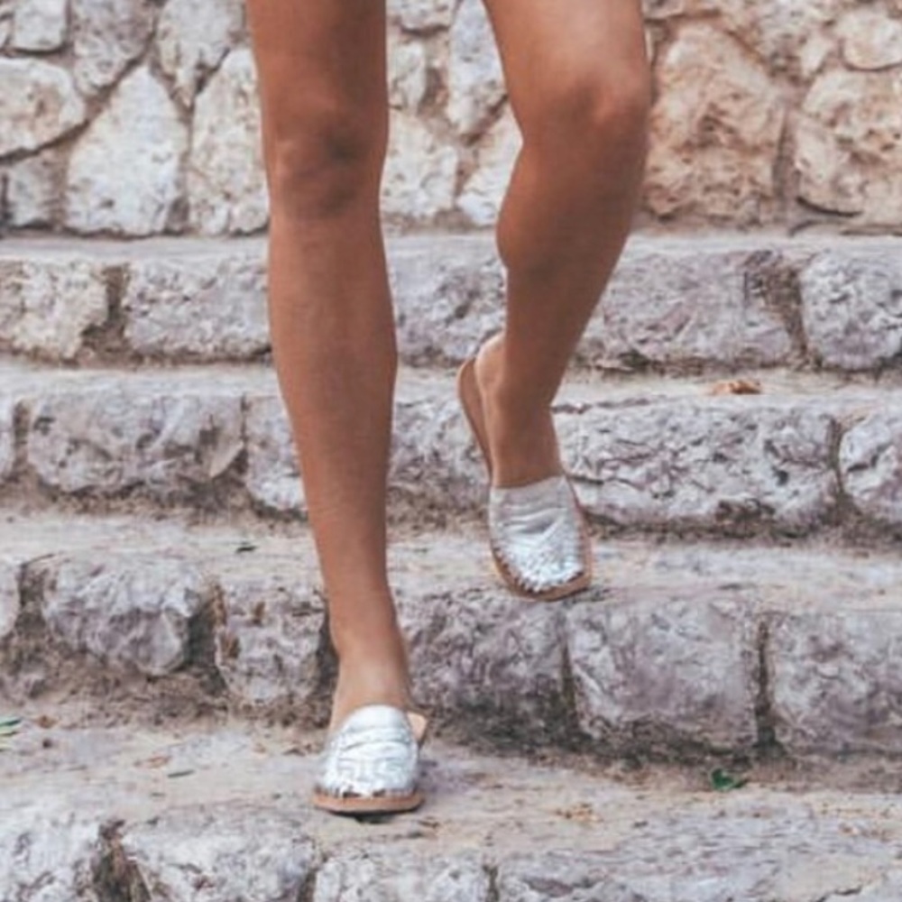 NIB Made in Mexico Leather Metallic Huarache Slide - Picture 5 of 6